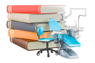 Wall Mural - Books with dental chair unit, 3D rendering