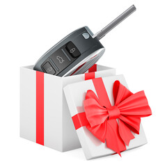 Poster - Car key inside gift box, present concept. 3D rendering