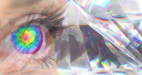 Aufkleber - Animation of colorful eye over glowing crystals