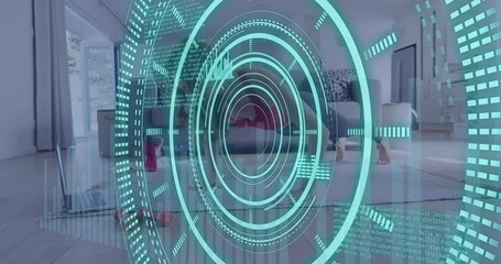 Poster - Animation of data processing over caucasian woman exercising, using laptop