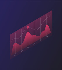 Poster - red chart concept. data evaluation, statistics and information visualization. financial literacy and