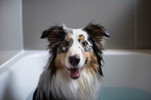 Portrait Of A Dog In Bathtub