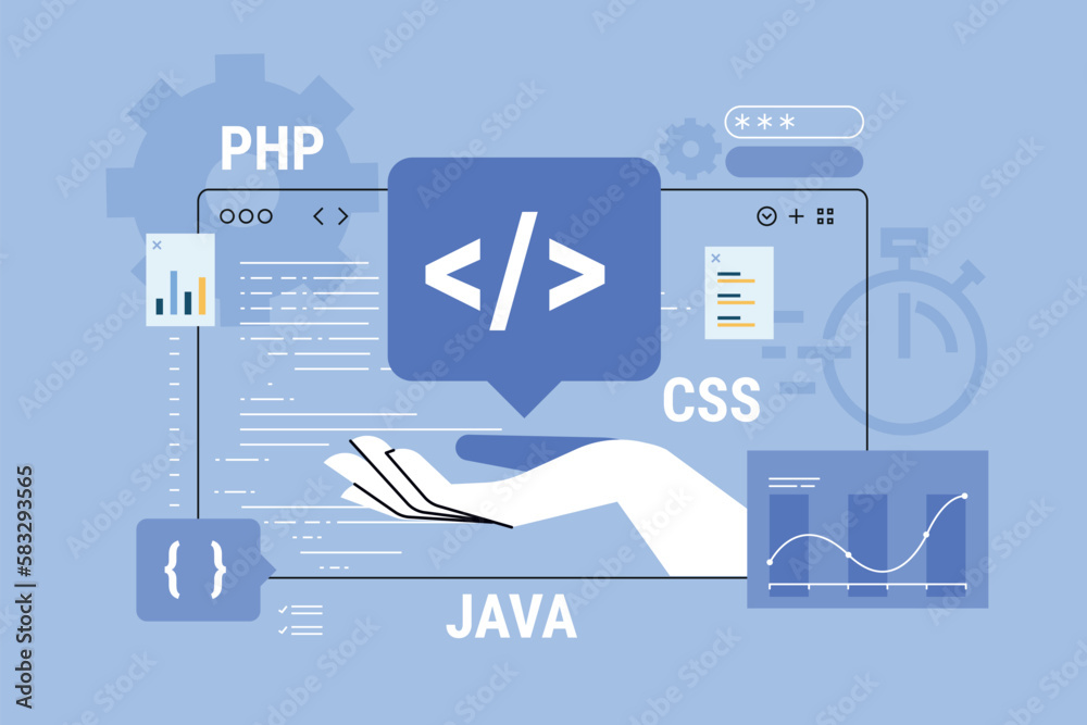 Vector illustration of web and app development, programming and coding ...