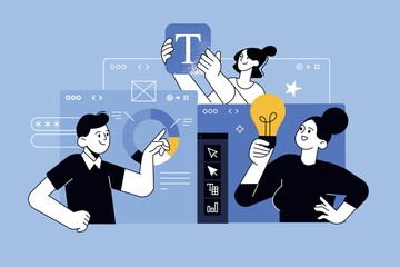vector illustration of web development, seo. creative concept for web banner, social media banner, b
