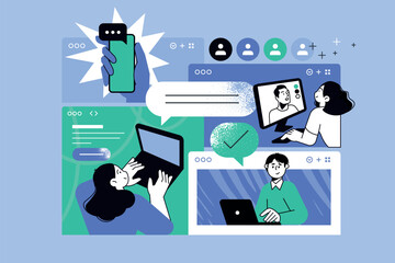 vector illustration of online communication, video call. creative concept for web banner, social med