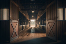 Horse Stable,stall For Horses In Wooden House Generative AI