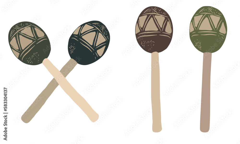 Drawing of rattles maracas. Indigenous musical instruments made with ...