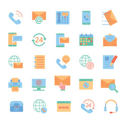 Poster - contact us icons set. collection of graphic elements for website. technical support and answers to q