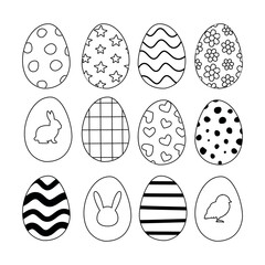 Canvas Print - Vector set of hand drawn flat outline Easter egg isolated on white background