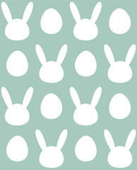 Wall Mural - Vector seamless pattern of flat Easter rabbit head and egg silhouette isolated on mint background