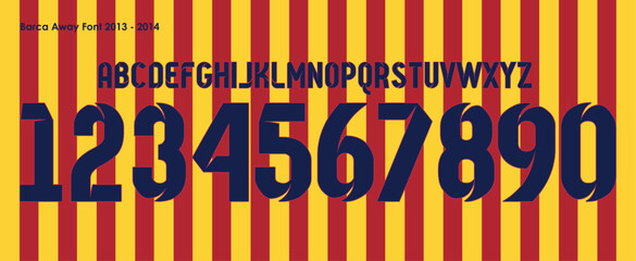 Fototapete - font vector team 2013 kit sport style font. football style font with lines and points inside. messi. Barcelona font. sports style letters and numbers for soccer team