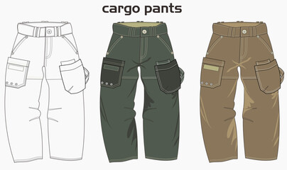 technical sketch of mens cargo pants, Vector illustration of cargo pants. Cargo Pants Vector Template, Vector illustration of Cargo pants