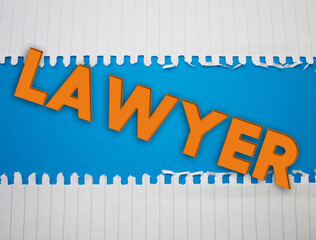 Poster - Lawyer text with Torn, Crumpled White Paper on colored background.