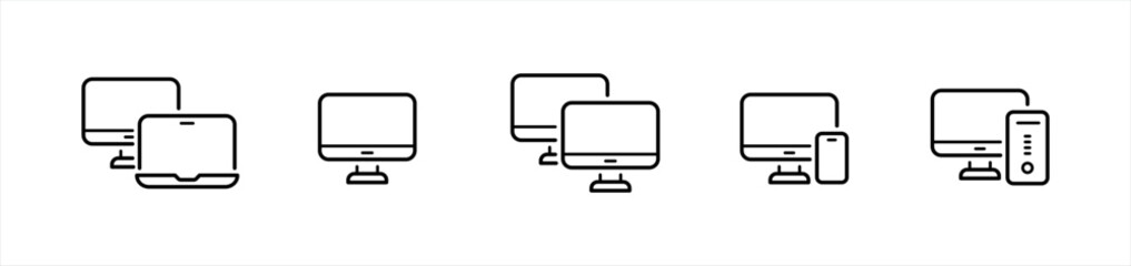 Poster - Device responsive line icons. laptop and desktop computer symbol. smartphone, tablet signs, vector illustration
