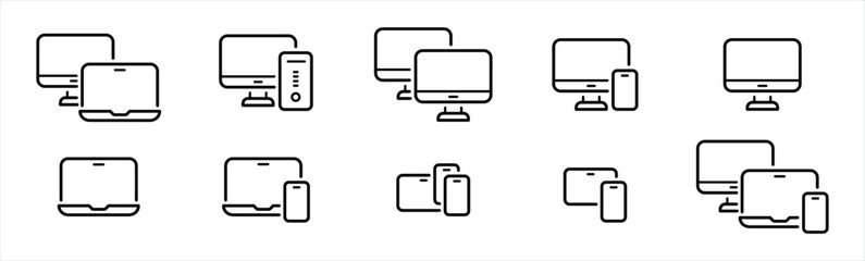 Poster - Responsive digital devices icons. digital display screen symbol. desktop, computer, laptop, tablet, smartphone screen signs, vector illustration