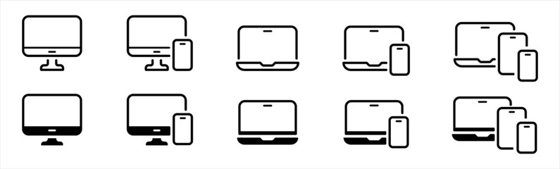 Poster - Responsive digital devices icons set. digital display screen symbol. desktop, computer, laptop, tablet, smartphone screen signs, vector illustration