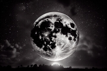 Wall Mural - Big moon in the starry sky. Generative AI.