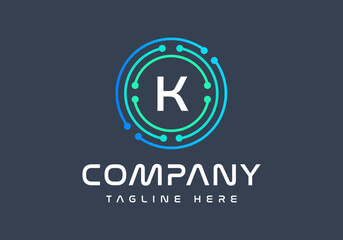 Letter K logotype green and blue colors, Technology, and digital abstract dot connection logo vector.