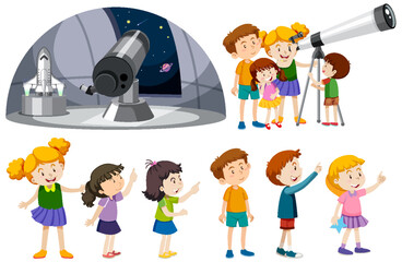 Wall Mural - playful children using telescopes vector collection