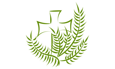 Sticker - A Christian Palm Sunday religious holiday with palm branches and leaves