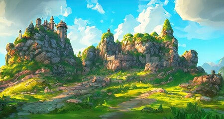 Wall Mural - Paisaje de castillo de fantasía