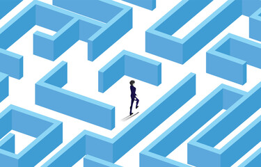 Poster - Silhouette of businessman walking at center of maze. Business concept for problem solving and solution strategy