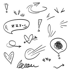 Poster - doodle set cartoon expressions effects. hand drawn emoticon effects design elements. vector illustra