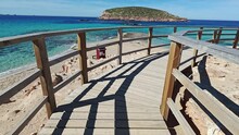 Cala Conta, Ibiza, Wooden Bridge Over The Sea