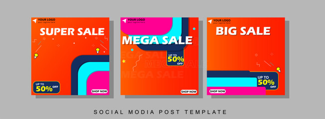 Wall Mural - Set of Editable minimal square banner template. Social media template for ads.