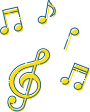 シンプルな青い破線と黄色の音楽記号のセット