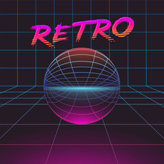 Wall Mural - 80s Retro Sci-Fi Background. Vector futuristic synth retro wave illustration in 1980s posters style. Suitable for any print design in 80s style