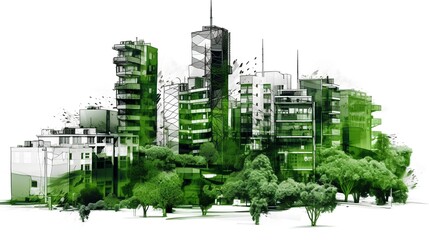 Urban project planning. Green sustainable design, creating eco friendly spaces, promoting energy efficiency, and integrating renewable energy sources for a low impact urban environment. Generative AI