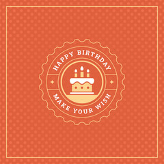Wall Mural - Happy birthday cake with candles vintage greeting card circle frame typographic template vector flat