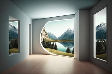 Wall Mural - empty room, with view of scenic natural landscape, providing a peaceful escape, created with generative ai