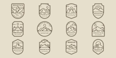 Wall Mural - set of mountain line art logo simple emblem vector illustration template icon graphic design. bundle