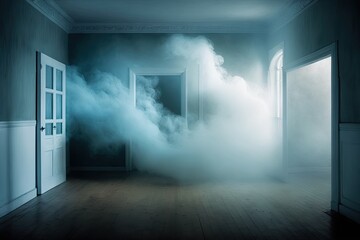 Poster - empty room with smoke and fog effect, creating mysterious atmosphere, created with generative ai