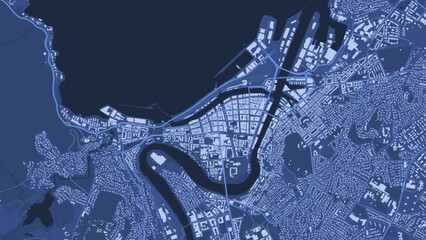 Wall Mural - Detailed blue vector map poster of Trondheim city, linear print map. Skyline urban panorama. Decorative graphic tourist map of Trondheim territory.