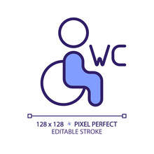 Accessible toilet pixel perfect RGB color icon. Restroom for disabled guests. Special conveniences in water closet. Isolated vector illustration. Simple filled line drawing. Editable stroke