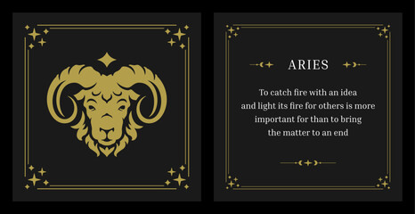 Wall Mural - aries zodiac astrology symbol description vintage card design template set vector illustration