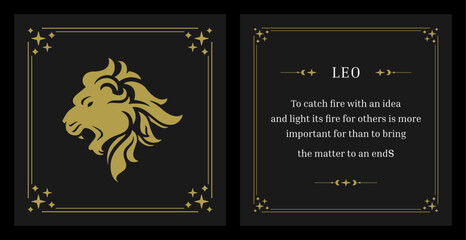 Wall Mural - leo zodiac horoscope astrology lunar calendar description vintage card design template set vector