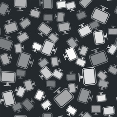 Poster - Grey Computer monitor screen icon isolated seamless pattern on black background. Electronic device. Front view. Vector