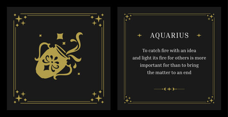 Wall Mural - Aquarius zodiac vintage ornate jug horoscope black card design template set vector illustration