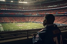 American Football Fan Watching A Game At The Stadium. AI Generated Illustration