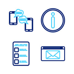 Poster - Set line Mail and e-mail, Create account screen on mobile, Information and Chat messages icon. Vector