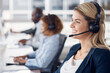 © Duther T/peopleimages.com - Woman, call center and smile with headset for telemarketing, customer service or support at office desk. Happy and friendly female consultant agent smiling with headphones for online advice or help