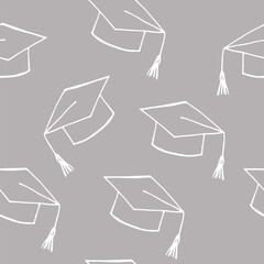 graduation cap seamless pattern hand drawn in doodle style. back to school background