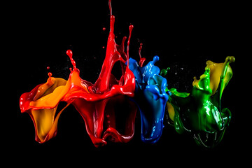 Wall Mural - Abstract multi color paint explosion on black background. Colorful paint splashes on black background. Multicolor paint blast texture. Generative AI colorful paint spray on black.