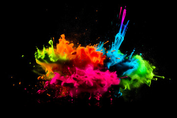 Wall Mural - Abstract multi color smoke explosion on black background. Colorful clouds on black background. Colorful smoke texture. Generative AI colorful fume on black background.