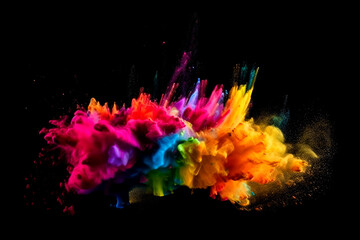 Wall Mural - Abstract multi color smoke explosion on black background. Colorful clouds on black background. Colorful smoke texture. Generative AI colorful fume on black background.