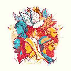 Wall Mural - pentecost in colorful vintage style  illustration